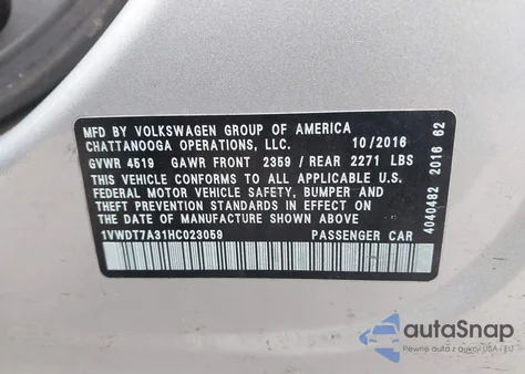 2017 Volkswagen Passat 1.8T R-Line from USA, damaged, VIN 1VWDT7A31HC023059